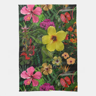 Tropische bloemen theedoek