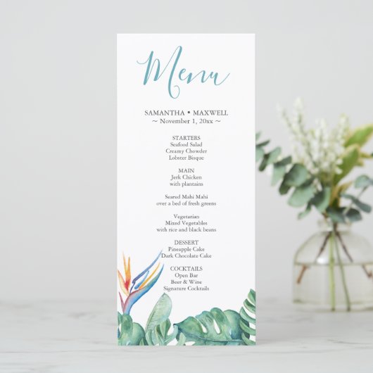 Tropische Bloemen Thema Trouwmenu's Kaart (Staand voorkant)