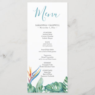 Tropische Bloemen Thema Trouwmenu's Kaart