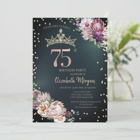 Tropische Bloemen Tiara Diamanten Groen 75e Kaart (Staand voorkant)