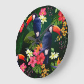 Tropische bloemen, toucan: bloemenachtergrond. grote klok (Hoek)