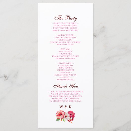 Tropische Bloemen Trouwprogramma Programmakaart (Achterkant)