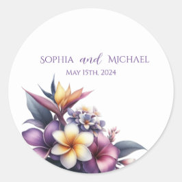 Tropische Bloemen- Trouwstickers Ronde Sticker