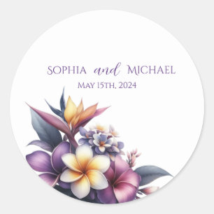 Tropische Bloemen- Trouwstickers Ronde Sticker