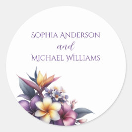Tropische Bloemen- Trouwstickers Ronde Sticker