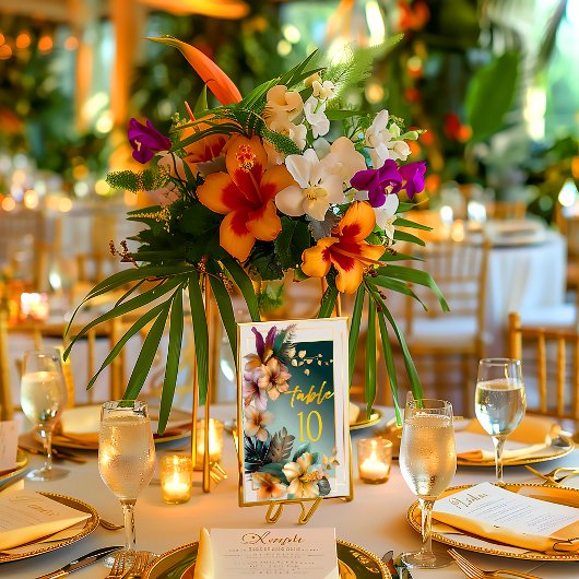 Tropische Bloemen Trouwtafel Nummer Kaart