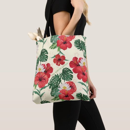 Tropische bloemen van de witte lotus tote bag (Dichtbij)