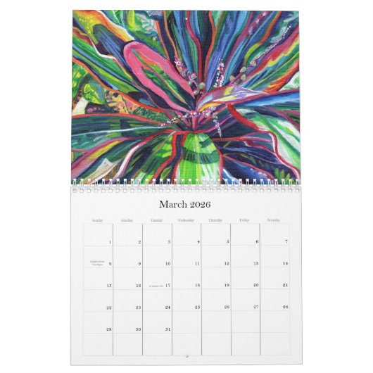 Tropische bloemen van Kauai Hawaii kalender (Mar 2026)