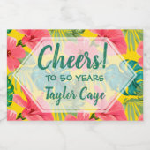 Tropische bloemen vegen op Bright Gele Mini Sparkling Wijnetiket (Enkel label)