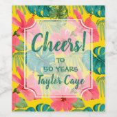 Tropische bloemen vegen op heldergeel wijn etiket (Enkel label)