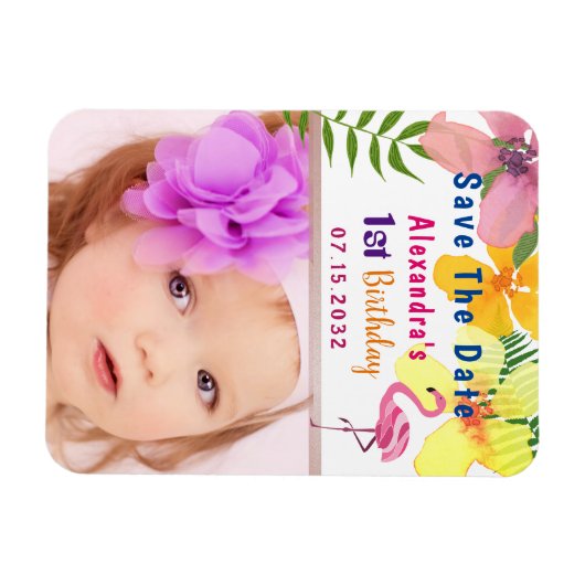 Tropische Bloemen Verjaardagsfoto Bewaar de datum Magneet (Horizontaal)