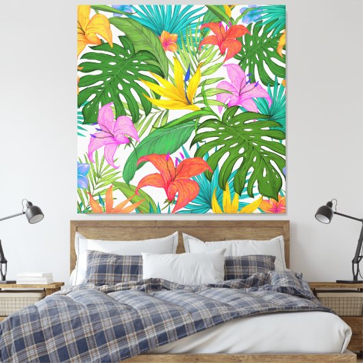Tropische bloemen verpakt canvas (Insitu (Slaapkamer))
