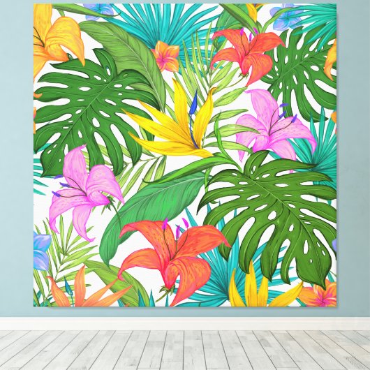 Tropische bloemen verpakt canvas (Insitu (Houten vloer))