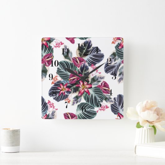 Tropische bloemen vierkante klok (Huis)