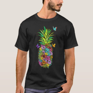 Tropische Bloemen Vlinders Ananas T-shirt