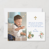 Tropische Bloemen Vogel Foto Jongen Doop Bedankkaart (Voorkant)