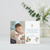 Tropische Bloemen Vogel Foto Jongen Doop Bedankkaart (Staand voorkant)