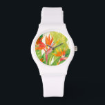Tropische bloemen | Vogel van het Paradijs Horloge<br><div class="desc">Waterverf Tropische Bloemen 2 Kunstenaar: Tim OToole</div>