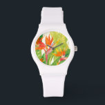 Tropische bloemen | Vogel van het Paradijs Horloge<br><div class="desc">Waterverf Tropische Bloemen 2 Kunstenaar: Tim OToole</div>
