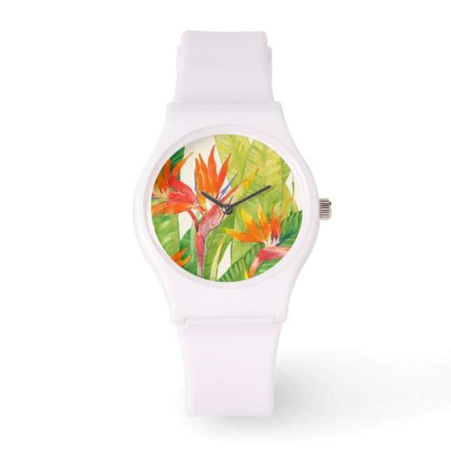 Tropische bloemen | Vogel van het Paradijs Horloge (Voorkant)
