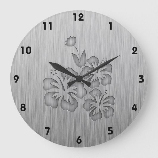 Tropische bloemen voor geborsteld metaal grote klok (Voorkant)