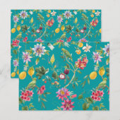 Tropische bloemen, vruchten en vogels Blauwgroen Briefkaart (Voorkant / Achterkant)