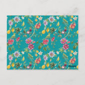 Tropische bloemen, vruchten en vogels Blauwgroen Briefkaart (Achterkant)