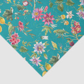 Tropische bloemen, vruchten en vogels Blauwgroen Tissuepapier (Detail)