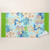 Tropische Bloemen w / Donkergroene Border Beach Ha Strandlaken (Voorkant)