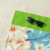 Tropische Bloemen w / Donkergroene Border Beach Ha Strandlaken (In situ)