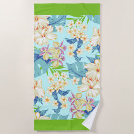 Tropische Bloemen w / Donkergroene Border Beach Ha Strandlaken