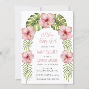 Tropische Bloemen Waterverf Aloha Baby Girl Shower Kaart