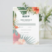 Tropische Bloemen Waterverf Bestemming Bruiloft RSVP Kaartje (Staand voorkant)