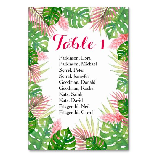 Tropische bloemen waterverf bruidstafel kaart (Achterkant)