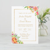 Tropische Bloemen Waterverf Chic Zomer Huwelijk Kaart (Staand voorkant)