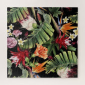 Tropische bloemen: waterverf naadloze bloemmotief legpuzzel (Horizontaal)