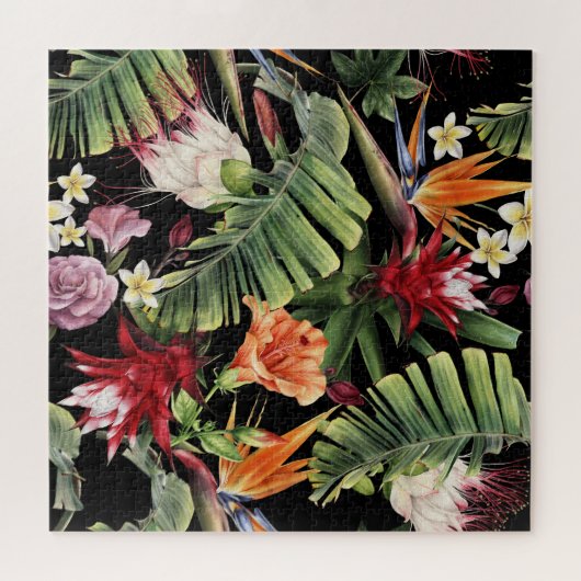 Tropische bloemen: waterverf naadloze bloemmotief legpuzzel (Horizontaal)
