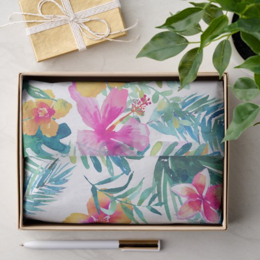 Tropische bloemen Waterverf Patroon Tissuepapier (Geschenk)