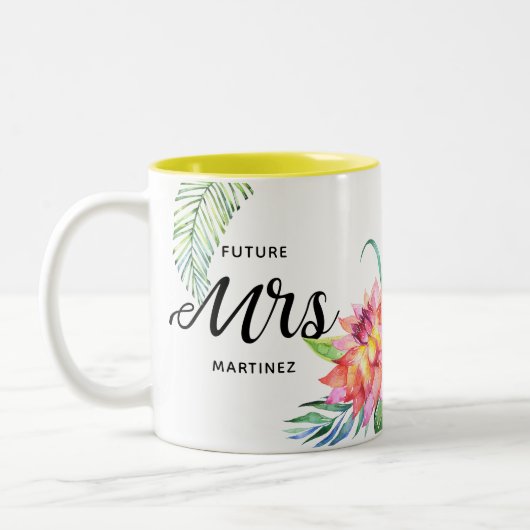 Tropische Bloemen Waterverf Toekomst Mrs Palm Leaf Tweekleurige Koffiemok (Links)