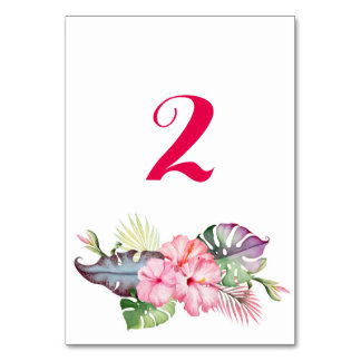 Tropische bloemen waterverf trouwtafel nummer kaart