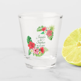 Tropische bloemen Waterverf vertrekt bruiloft Shot Glas