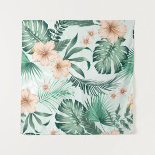 Tropische bloemen, weelderig loof patroon. wandkleed