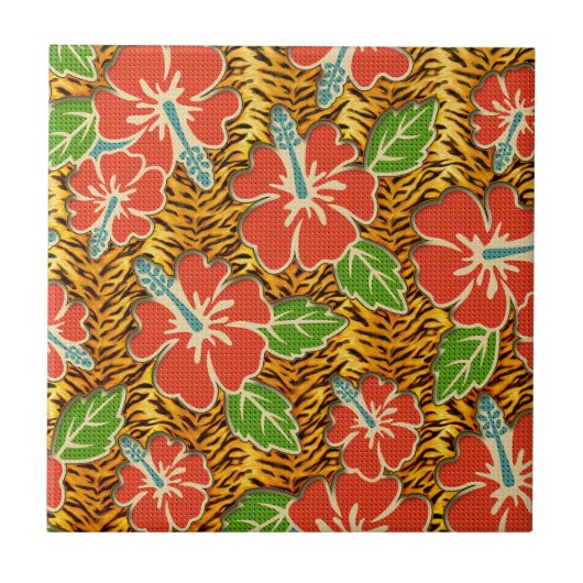 Tropische bloemen Wild Tiger Pattern Tegeltje (Voorkant)