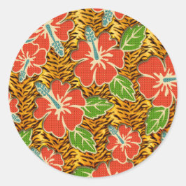 Tropische bloemen wild tijger patroon ronde sticker
