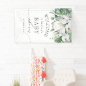 Tropische Bloemen Witte Koning Protea Baby shower Spandoek (Insitu)