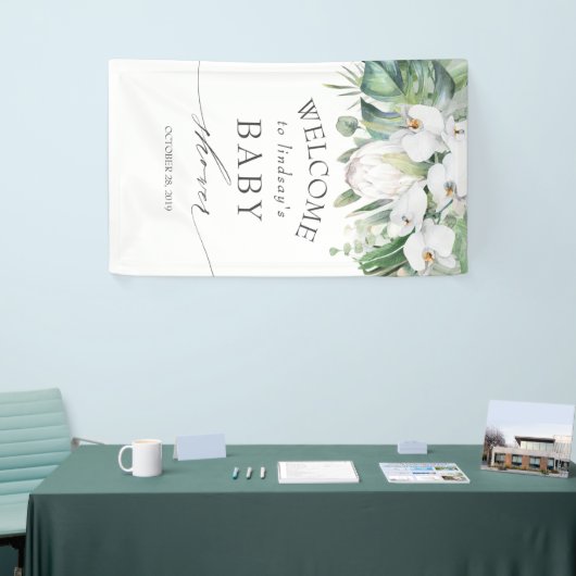 Tropische Bloemen Witte Koning Protea Baby shower Spandoek (Beurs)