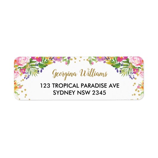 Tropische Bloemen Zomer Aloha Retouradreslabel Etiket (Voorkant)