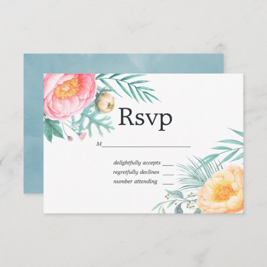 Tropische Bloemen Zomer Pastel Bloemen Bruiloft RS RSVP Kaartje (Voorkant / Achterkant)