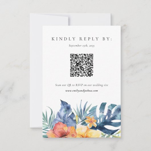 Tropische Bloemen Zomer QR Code Bruiloft RSVP (Voorkant)