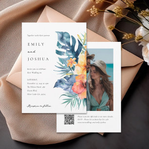 Tropische Bloemen Zomer QR Foto Bruiloft Kaart